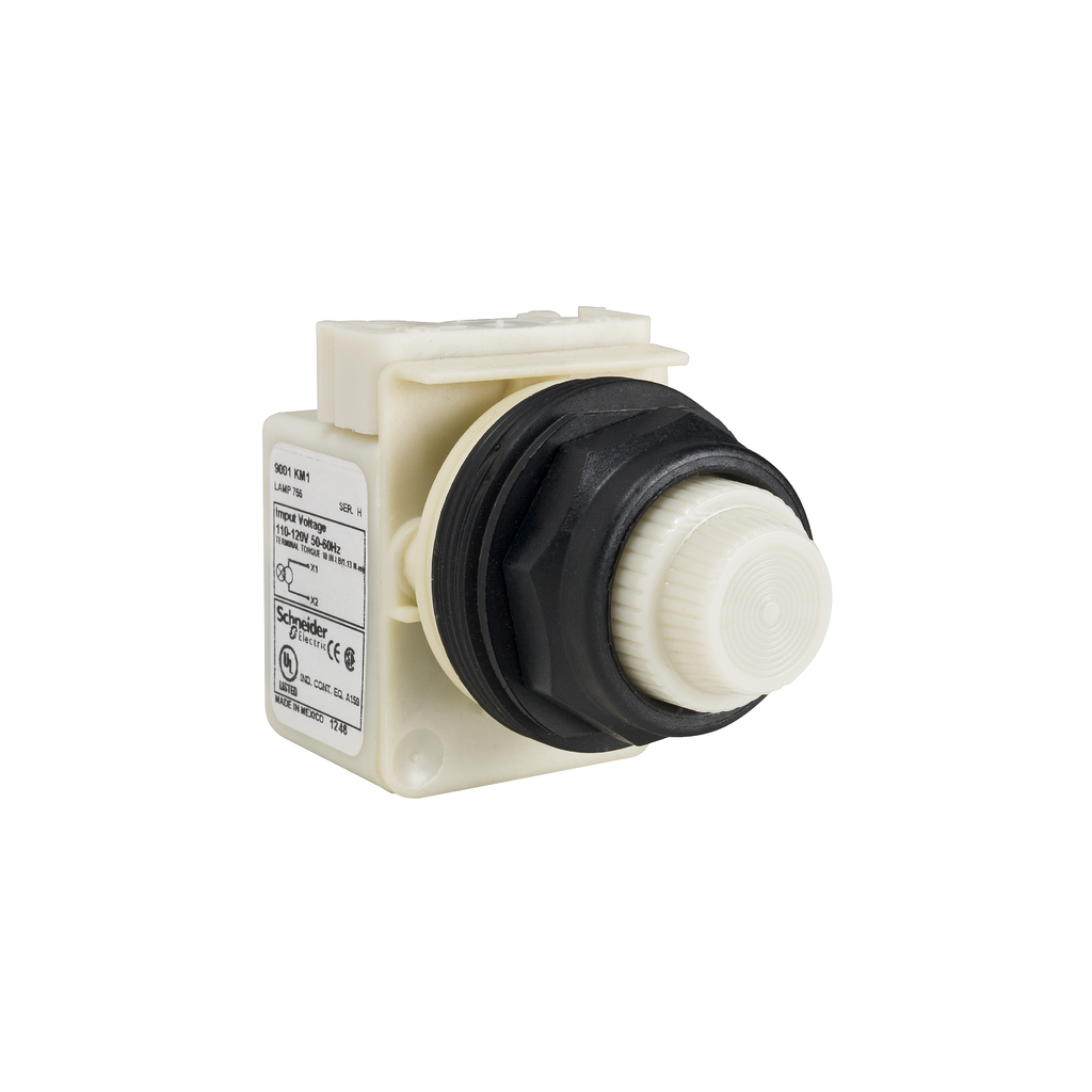 Product image for Square D 9001SKT35W31 30 mm 24/28 VAC/VDC White Lens Plastic Bezel Push to Test Round Pilot Light