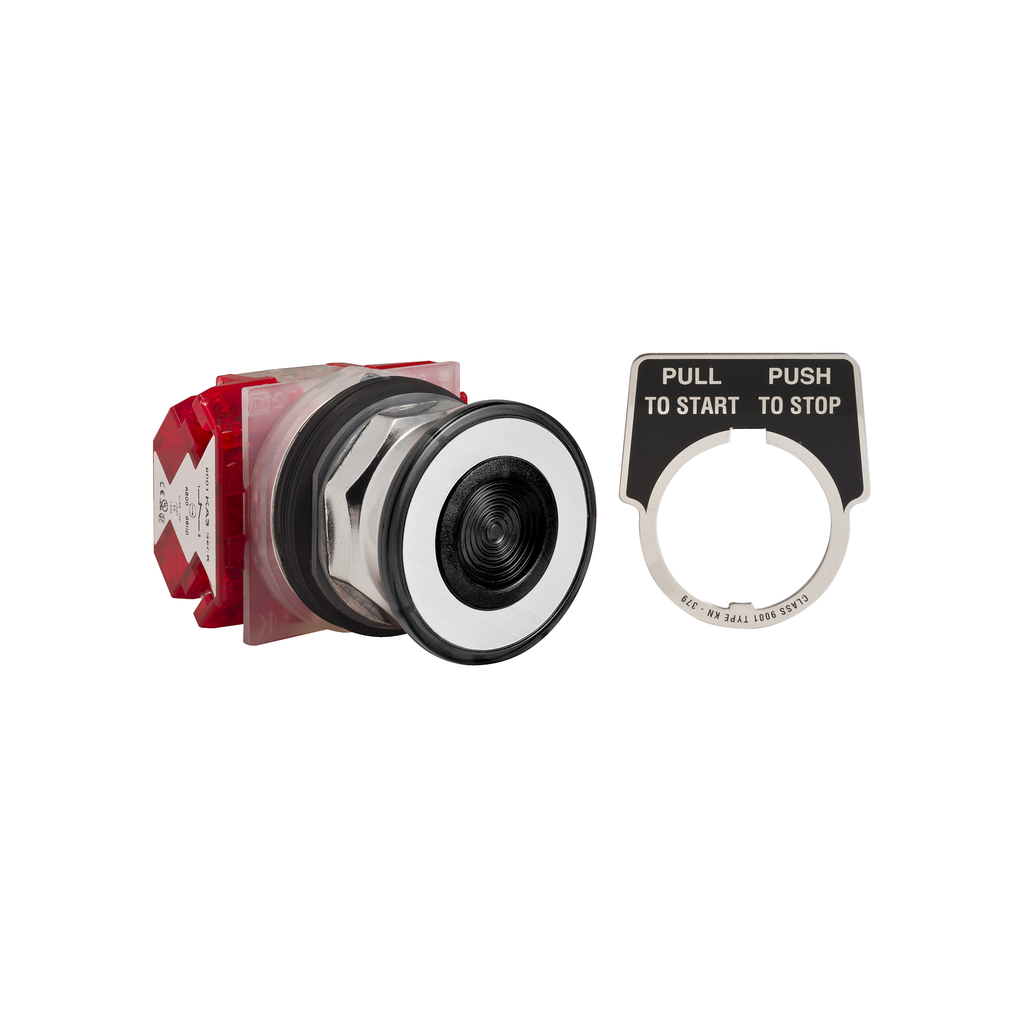 Product image for Square D 9001KR8B 30 mm Black Body Chrome Plated Metal Bezel 3-Position Mushroom Non-Illuminated Push-Pull Operator