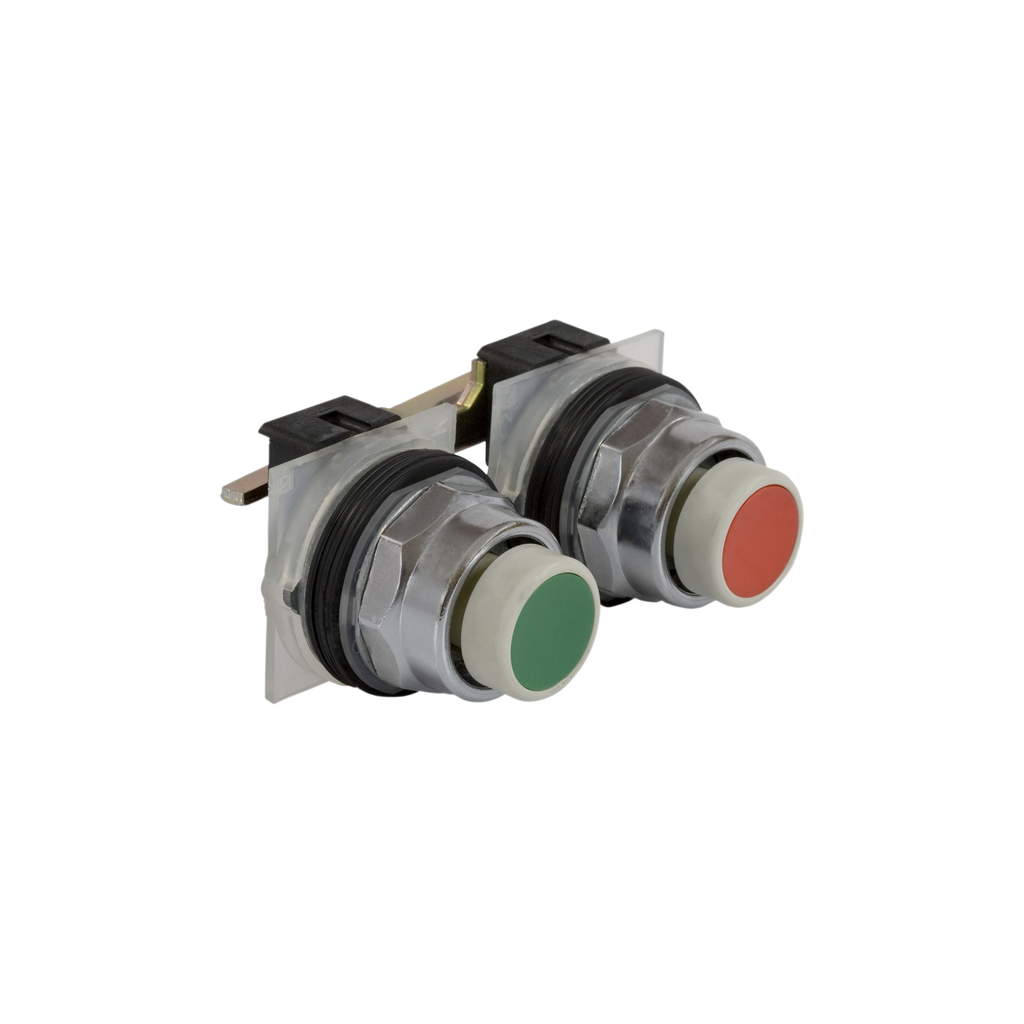 Product image for Square D 9001KR11GR 30 mm Green/Red Body Metal Bezel Maintained Mushroom Push Button Operator
