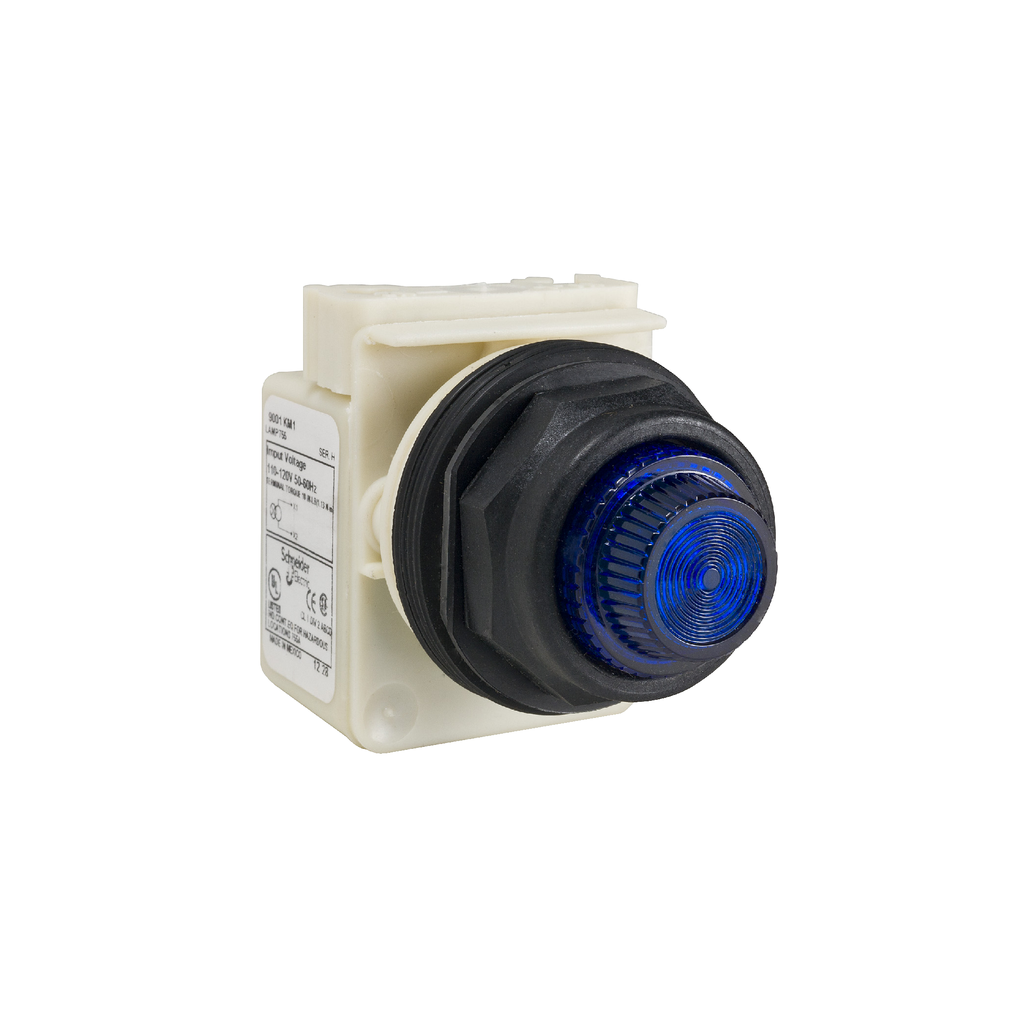 Product image for Square D 9001SKP1L31 30 mm 120 VAC Blue Lens Plastic Bezel Standard Round Pilot Light