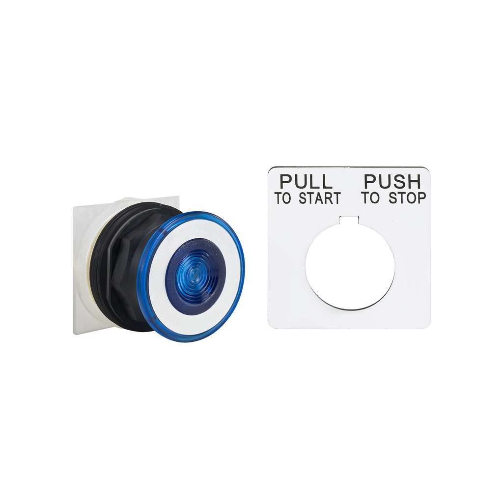 Product image for Square D 9001SKR9L 30 mm Blue Body Plastic Bezel 2-Position Mushroom Non-Illuminated Push-Pull Operator