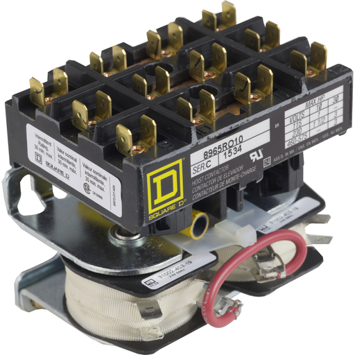 Product image for Square D 8965RO12V02 110/120 VAC Polyphase 3-Pole 1NO 1NC Open Type Reversing Definite Purpose Hoist Contactor
