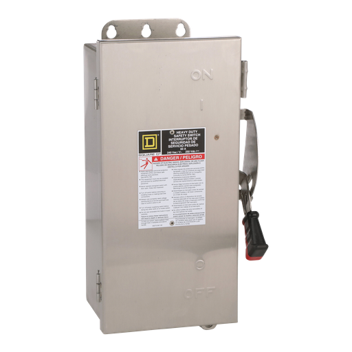 Safety switch, heavy duty, fusible, 60A, 2 poles, 15hp, 240VAC/250VDC, Type 4, 4X, 5, 304 stainless steel