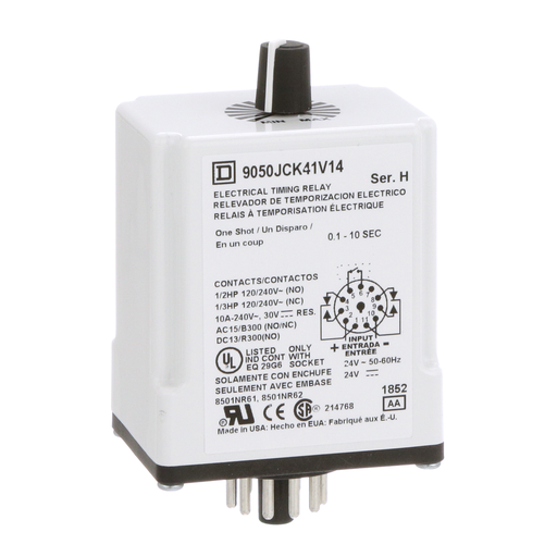 Product image for Square D 9050JCK41V14 24 VAC/VDC Coil 10 Amp DPDT Plug-In Socket Mount AC/DC Timing Relay