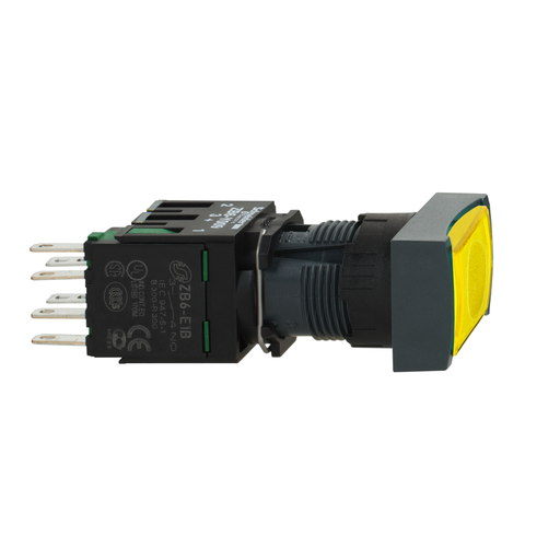 Product image for Square D XB6DW5B1B 16 mm 240 VAC 1.5 Amp 1NO Yellow Rectangular Flush Return Illuminated Push Button