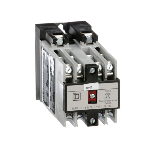 Product image for Square D 8501XO42V02 110 VAC 120 VAC 10/5 Amp 6-Pole 4NO 2NC Panel Mount AC Operated Control Relay