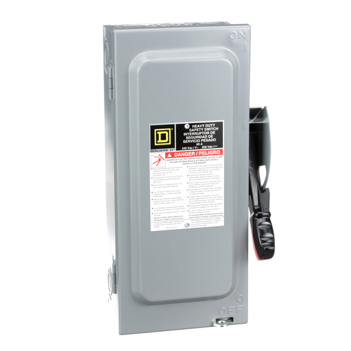 Product image for Square D VH222N Safety Switch, Heavy Duty, Fused, Viewing Window, Type 1, 240V, 60A, 2 Pole, Neutral Installed