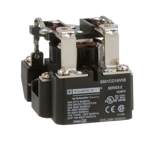 Product image for Square D 8501CO16V08 208 VAC 30 Amp 2-Pole DPDT 2NO 2NC Panel Mount AC Operated Power Relay