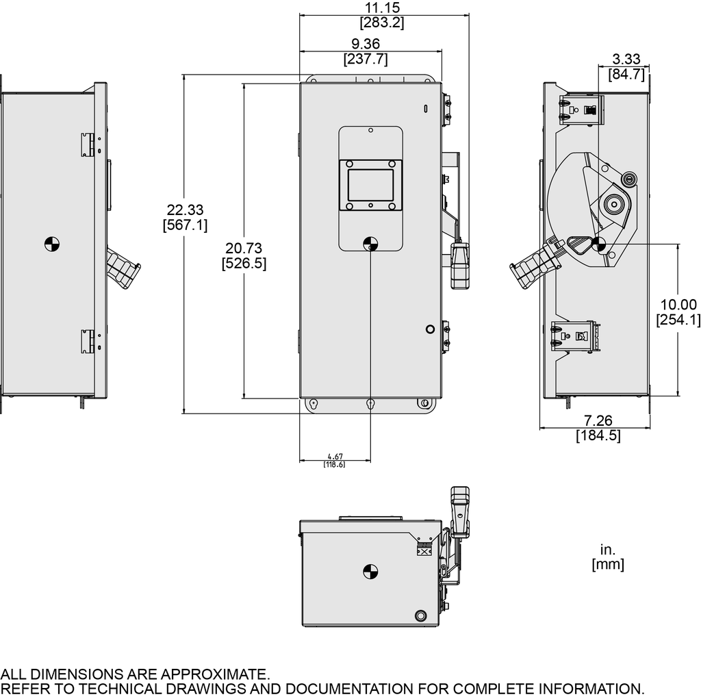 Safety switch, heavy duty, fused, viewing window, NEMA 4X, 240V, 100A