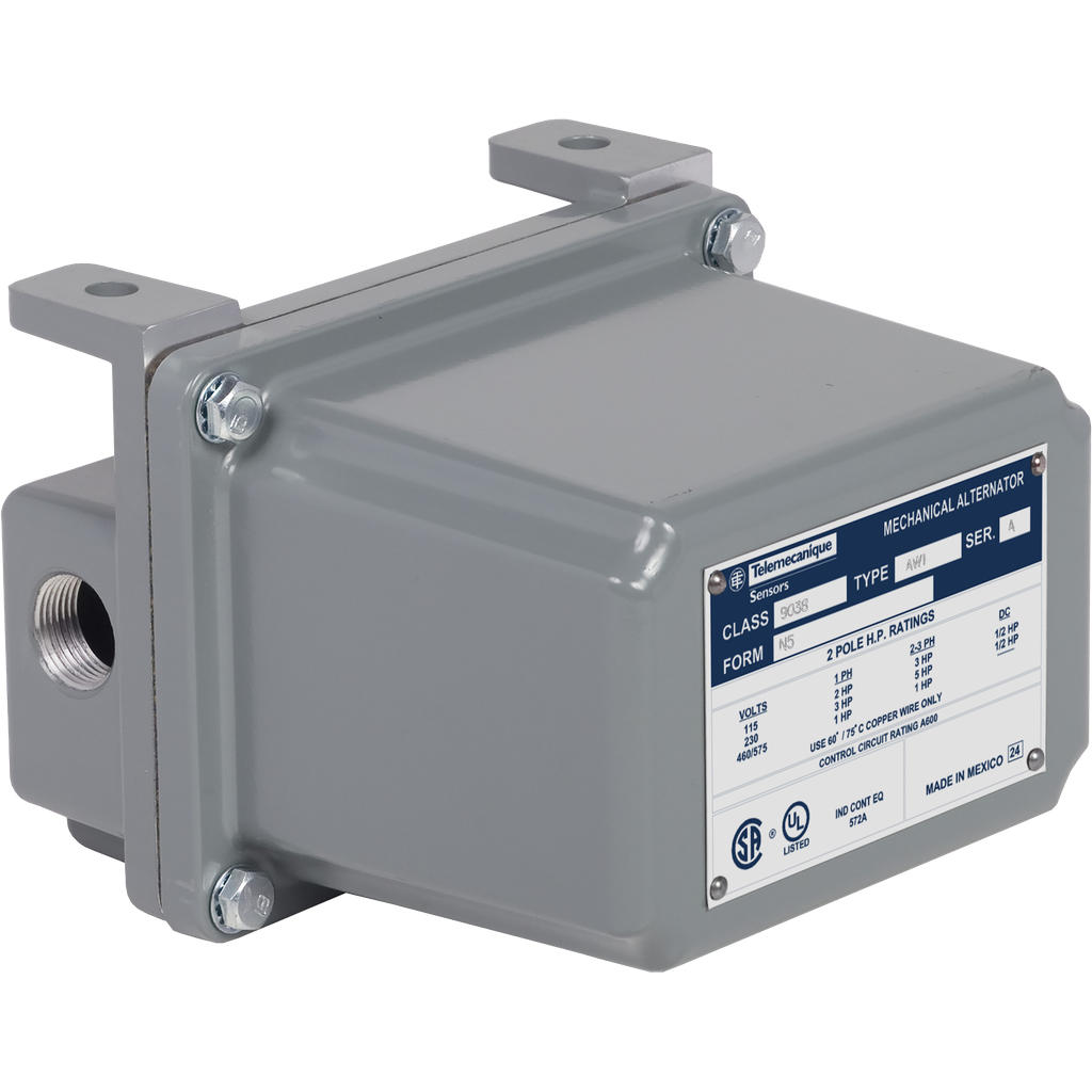 Product image for TES 9038AW1N5 Mechanical alternator, Square-D Pumptrol, open tank, NEMA 4, pedestal mounted, 4NC DPST DB contacts