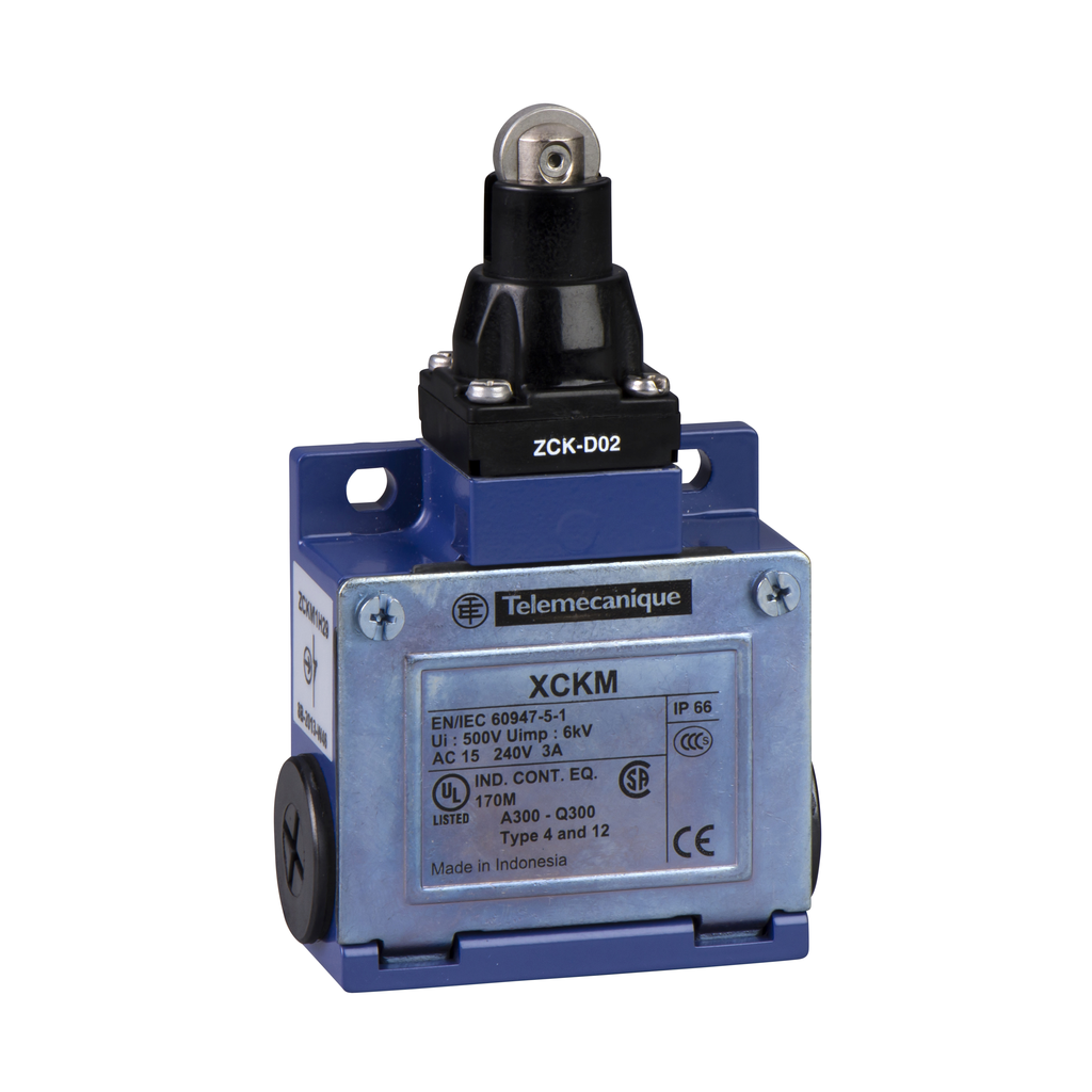 Product image for TES XCKM102H7 Limit switch, Limit switches XC Standard, XCKM, steel roller plunger, 1NC+1 NO, snap action, 1/2NPT