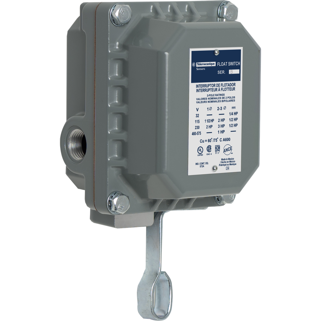 Product image for TES 9036DW31C Float switch, Square-D Pumptrol, open tank, NEMA 4, pedestal mounted, 2NC DPST DB contacts