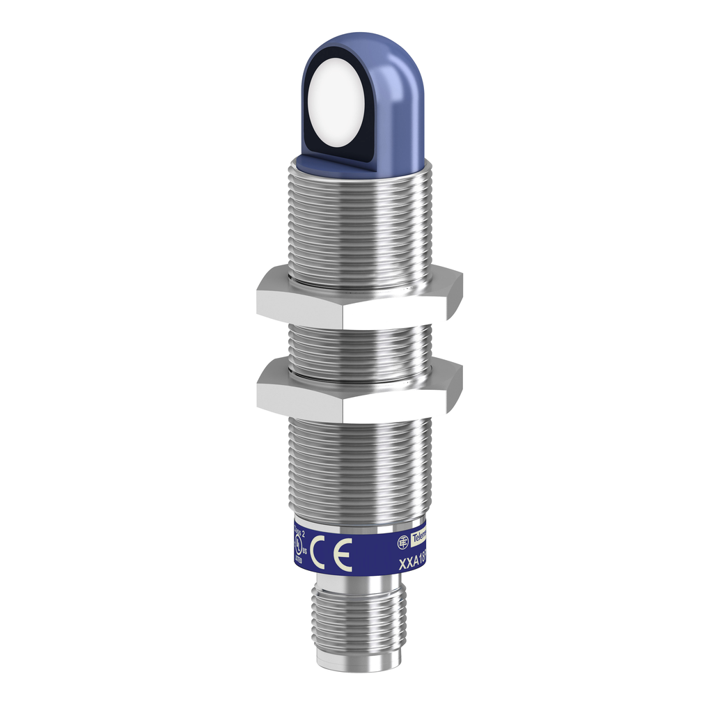 Product image for TES XXA18S1AM12 Ultrasonic sensors XX, ultrasonic sensor cyl. 90 deg M18, Sn=1 m, analog 4 20 mA, SYNC, connector M12
