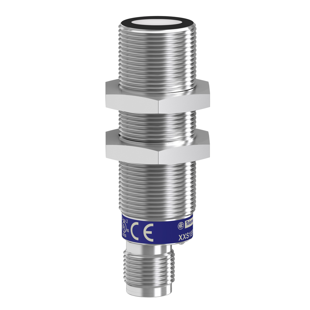 Product image for TES XXS18B1AM12 Ultrasonic sensors XX, ultrasonic sensor cylindrical M18, Sn=1 m, analog 4 20 mA, SYNC, connector M12