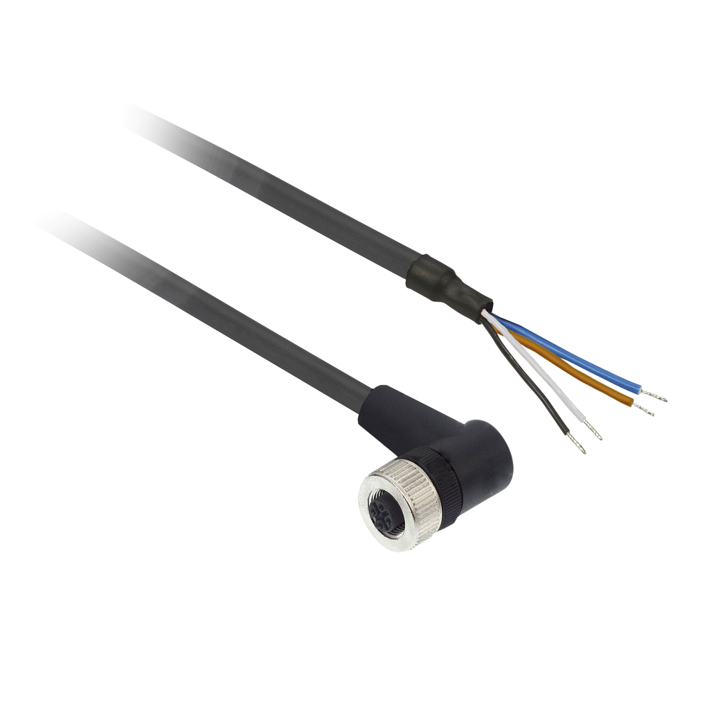 Product image for TES XZCP1241L15 Pre wired connectors XZ, elbowed female, M12, 4 pins, cable PUR 15 m