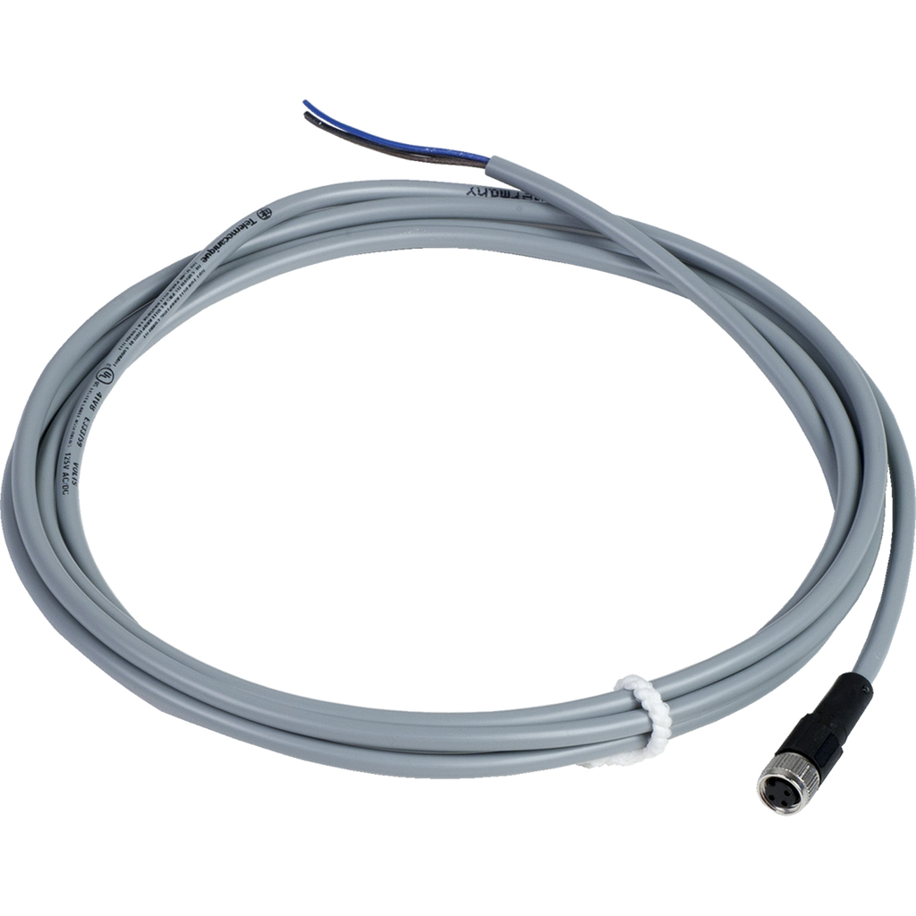 Product image for TES XZCPV0566L2 Pre wired connectors XZ, straight female, M8, 3 pins, cable PVC 2 m