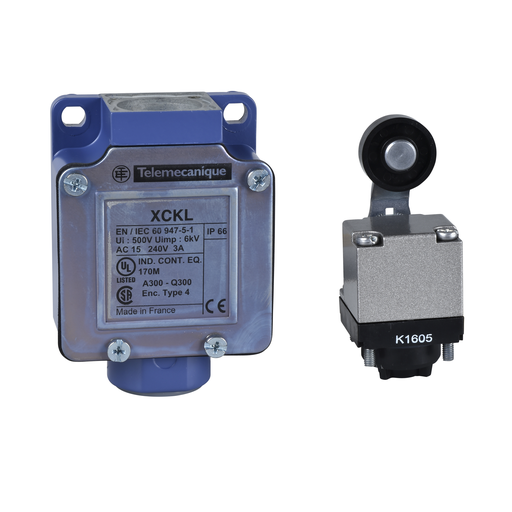 Product image for TES XCKL115H7 Limit switch, Limit switches XC Standard, XCKL, thermoplastic roller lever, 1NC+1 NO, snap action, 1/2NPT