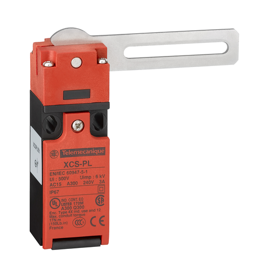 Product image for TES XCSPL561 Guard switch, TES Safety switches XCS, XCSPL, straight lever, to right or to left, 1NC+1 NO, Pg11