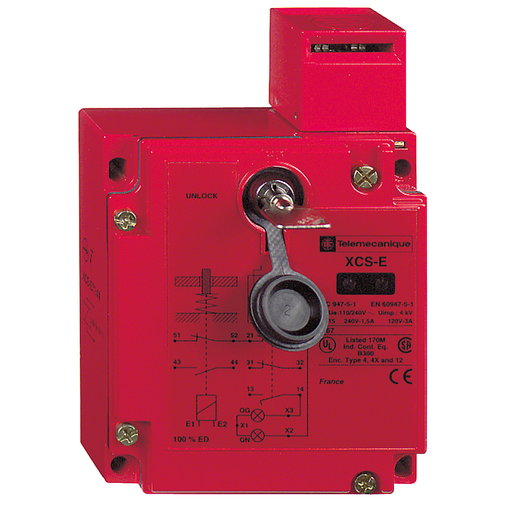 Product image for TES XCSE73117 Safety switch, TES Safety switches XCS, metal XCSE, 2NC+1 NO, slow break, 2 entries tapped Pg 13, 24 V