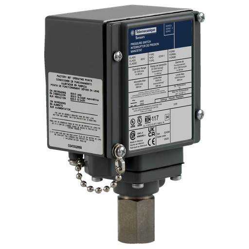Product image for TES 9012GCW2 Pressure switch 9012G, adjustable scale, 2 thresholds, 90 to 2900 PSIG