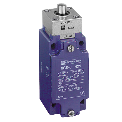 Product image for TES XCKJ161H7 Limit switch, XC Standard, XCKJ, metal end plunger, 1NC+1 NO, snap action, 1/2NPT