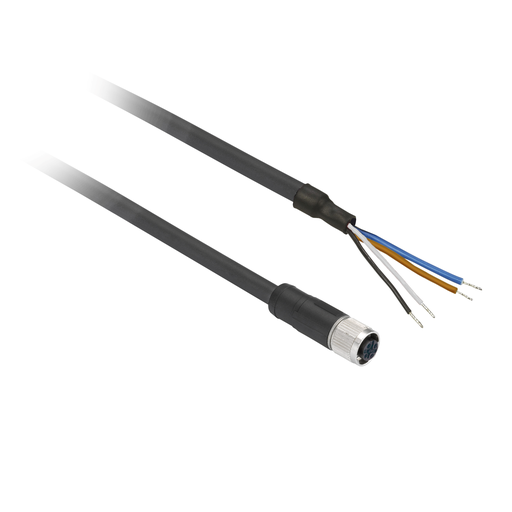 Product image for TES XZCPV1141L10 Pre wired connectors XZ, straight female, M12, 4 pins, cable PVC 10 m