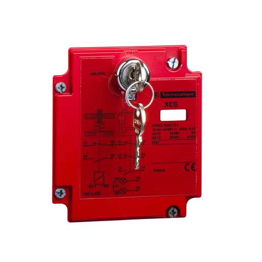 Product image for TES XCSE731123 Safety switch, TES Safety switches XCS, metal XCSE, 2NC+1 NO, slow break, 2 entries tapped Pg 13, 24 V