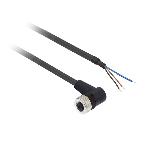 Product image for TES XZCP2540L5 Pre wired connectors XZ, elbowed female, M12, 3 pins, cable PUR 5 m