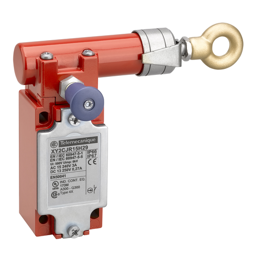 Product image for TES XY2CJR19H29 Latching emergency stop rope pull switch, TES rope pull switches XY2C, e XY2CJ, right side, 2NC+1 NO, ISO M20