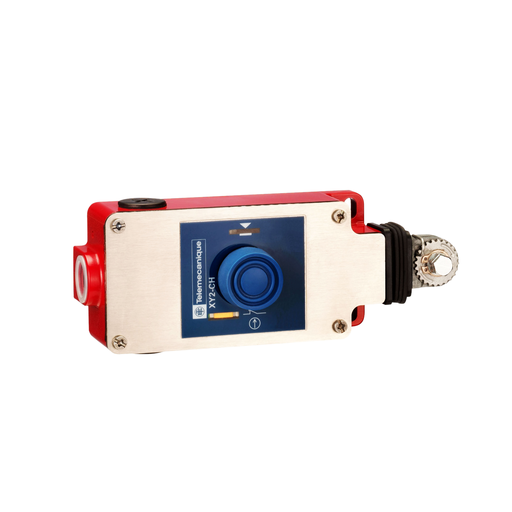 Product image for TES XY2CH13250H7 Latching emergency stop rope pull switch, TES rope pull switches XY2C, e XY2CH, 1NC+1 NO, booted pushbutton