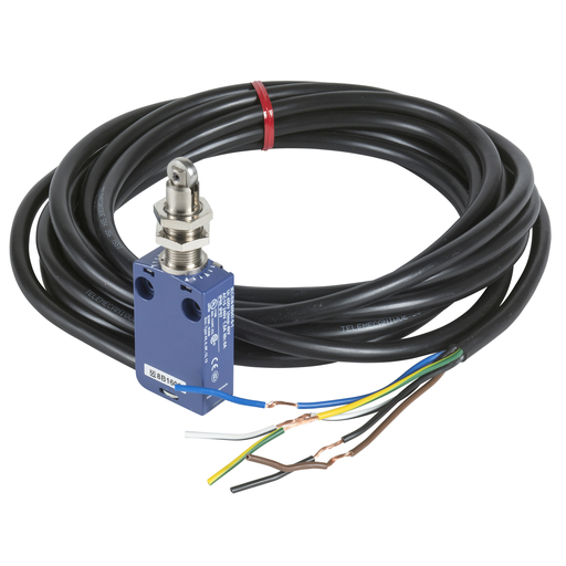 Product image for TES XCMD21F2L1 Limit switch, Limit switches XC Standard, XCMD, M12 steel roller plunger, 1NC+1 NO, snap, 1 m