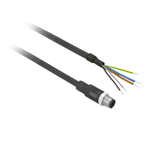 Product image for TES XZCP1541L2 Pre wired connectors XZ, straight male, M12, 4 pins, cable PUR 2 m