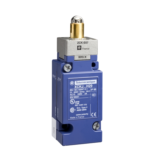 Product image for TES XCKJ1167H7 Limit switch, XC Standard, XCKJ, steel roller plunger reinforced, 1C/O, snap, 1/2NPT