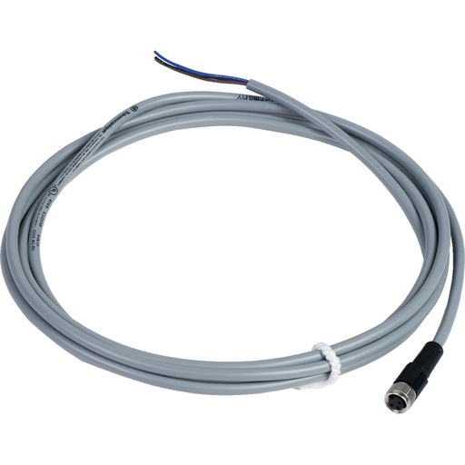 Product image for TES XZCPV0566L2 Pre wired connectors XZ, straight female, M8, 3 pins, cable PVC 2 m