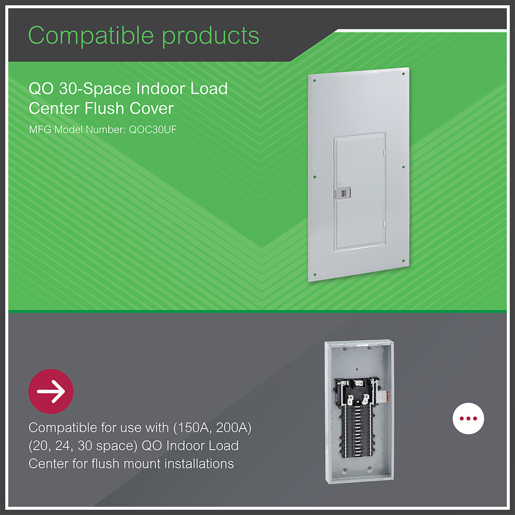 Square D QOC30UF Load Center Cover, 30 Circuits, FlushMount, NEMA1