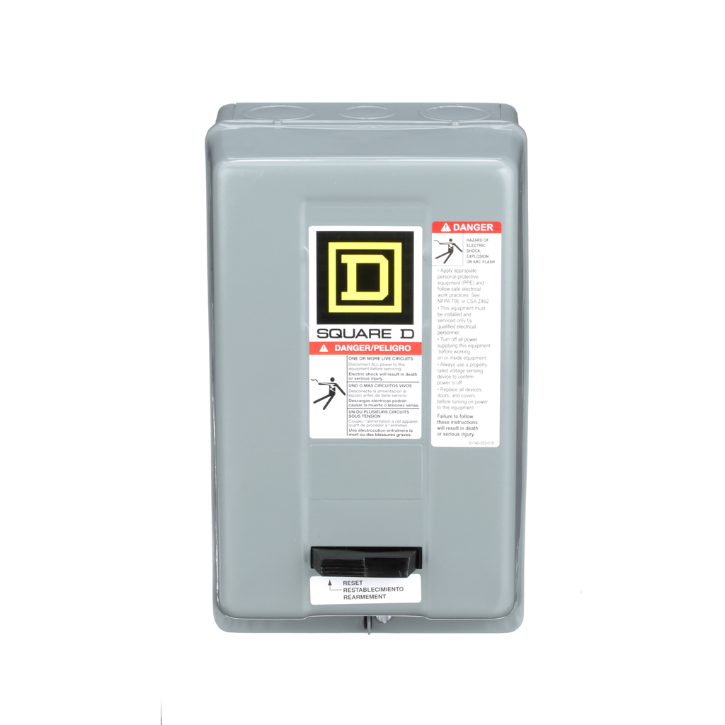 Mayer-DDS-NEMA Motor Starter, Type S, nonreversing, Size 00, 9A, 2 HP at 460 VAC, up to 100 kA SCCR, 3 phase, 3 pole, Motor Logic, 480 VAC coil, NEMA 1-2