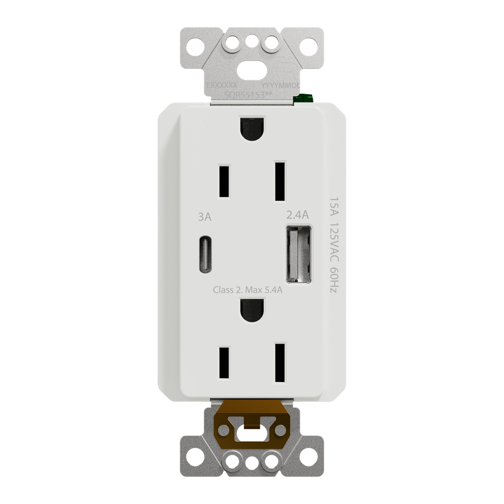 Mayer-DDS-USB charger + socket-outlet, X Series, 15A socket, 5.4A USB A/C, duplex, tamper resistant, white, matte finish-2