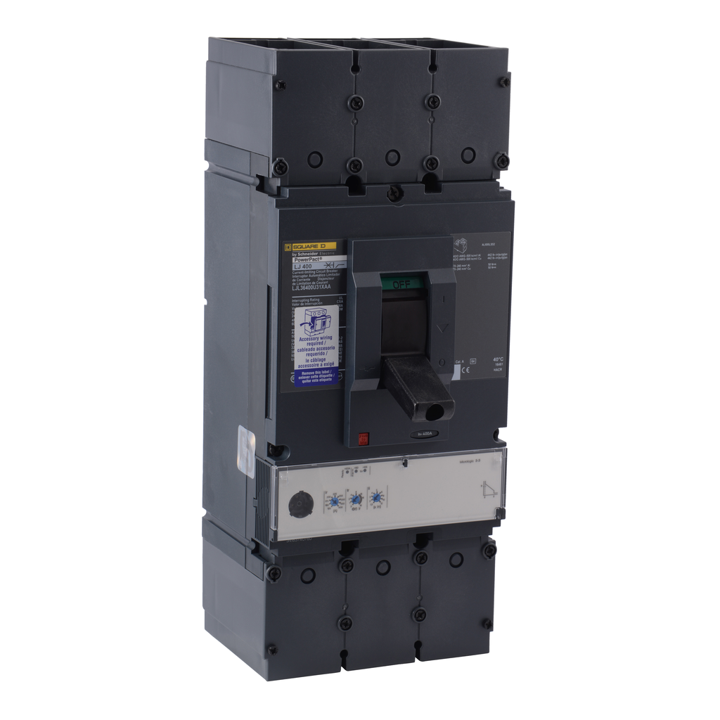 Mayer-DDS-Circuit breaker, PowerPacT L, 400A, 3 pole, 600VAC, 25kA, lugs, MicroLogic 3.3, 80%, shunt-1