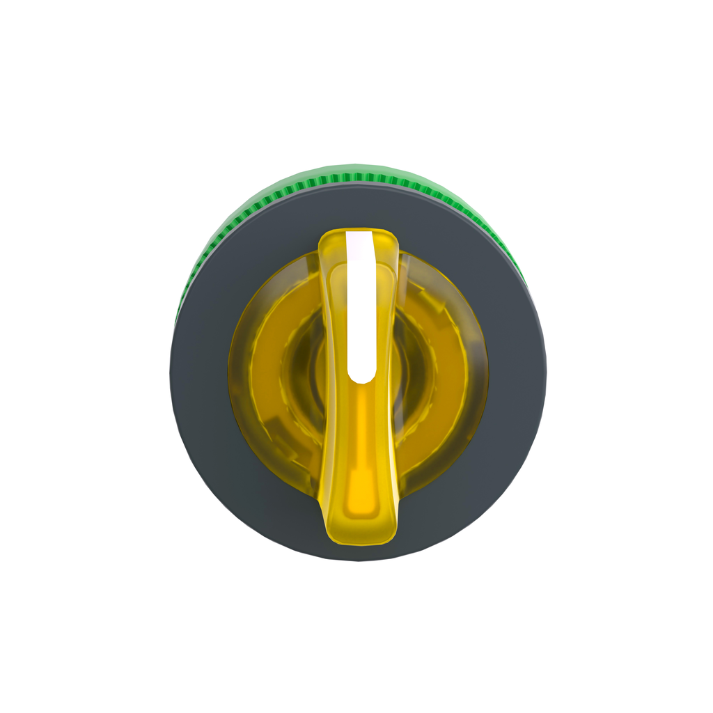 Mayer-DDS-Head for illuminated selector switch, Harmony XB5, plastic, yellow handle, universal LED, 3 positions, to center-2