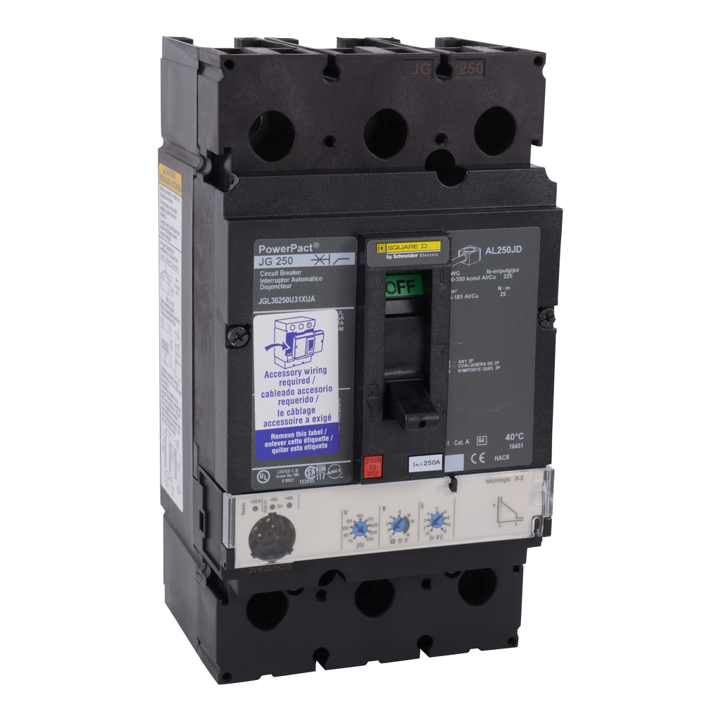 Mayer-DDS-Circuit breaker, PowerPacT J, 250A, 3 pole, 600VAC, 18kA, lugs, Micrologic 3.2, 80%, undervoltage-1