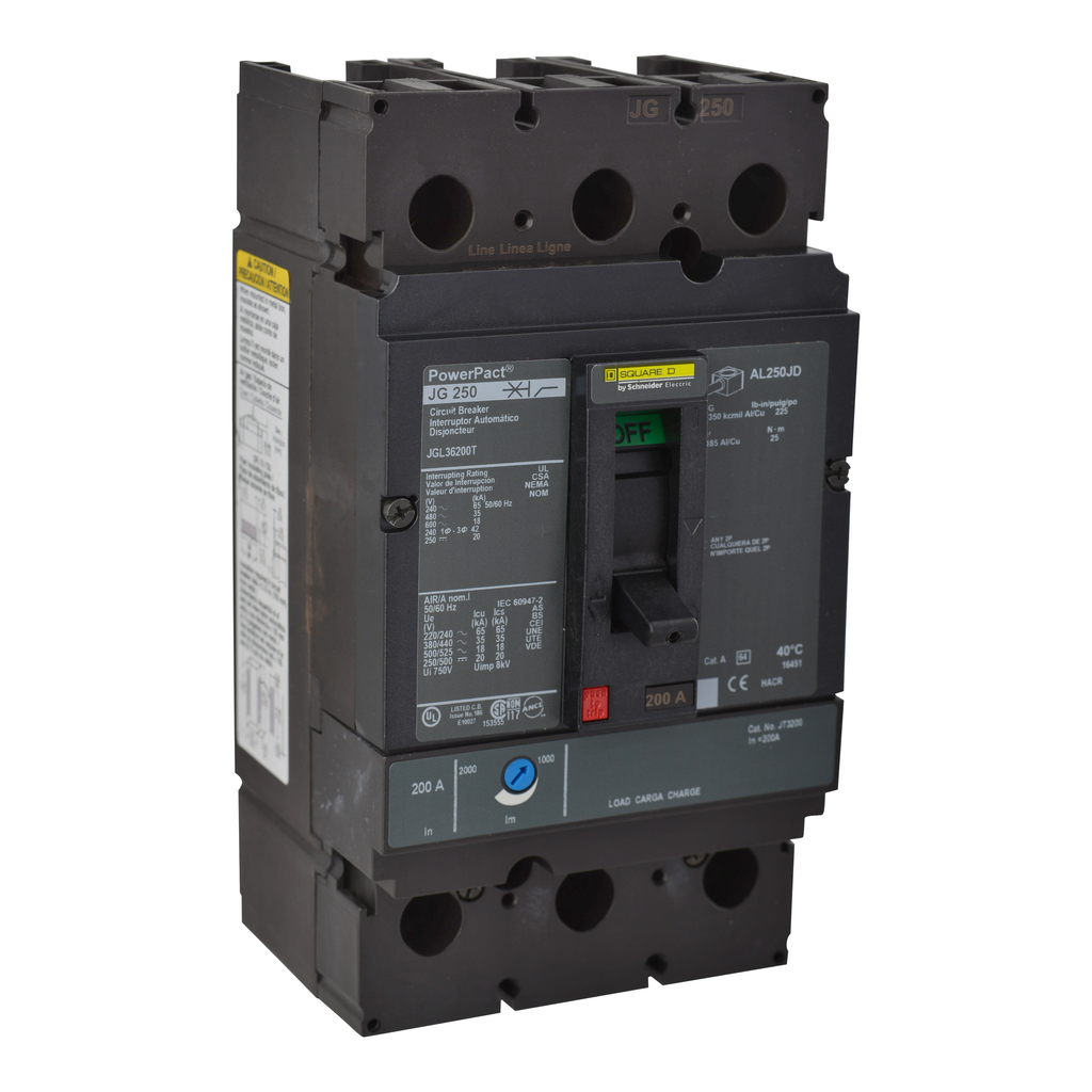 Mayer-DDS-Circuit breaker, PowerPacT J, 200A, 3 pole, 600VAC, 18kA, lugs, thermal magnetic, 80%, interchangeable trip units-1