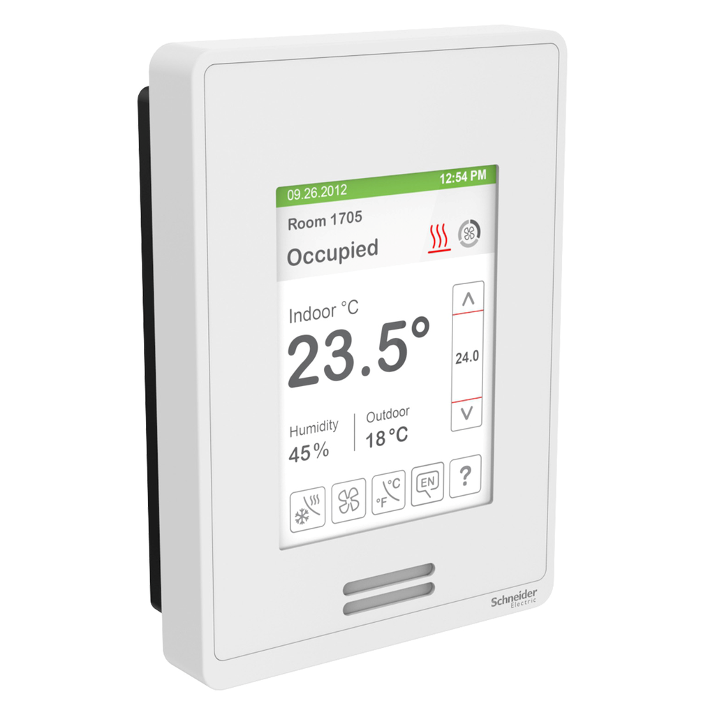 Mayer-DDS-Line-Voltage Fan Coil Room Controller: BACnet MS/TP, RH sensor & control, PIR motion sensor, White Case/Fascia-1