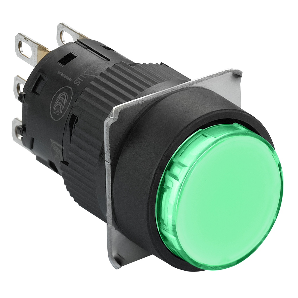 Mayer-DDS-Monolithic push button, Harmony XB6E, round green pushbutton Ø 16, flush spring return, 1OC-1