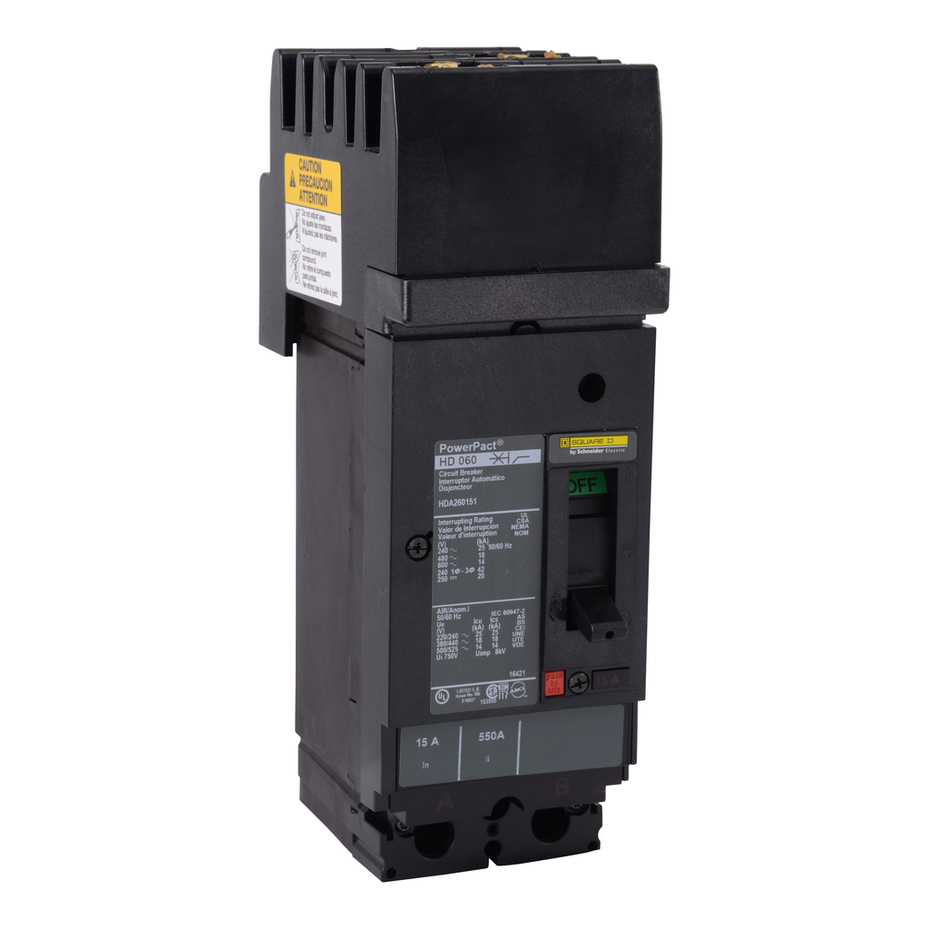 Mayer-DDS-Circuit breaker, PowerPacT H, 60A, 2 pole, 600VAC, 14kA, I-Line, thermal magnetic, 80%, AB-1