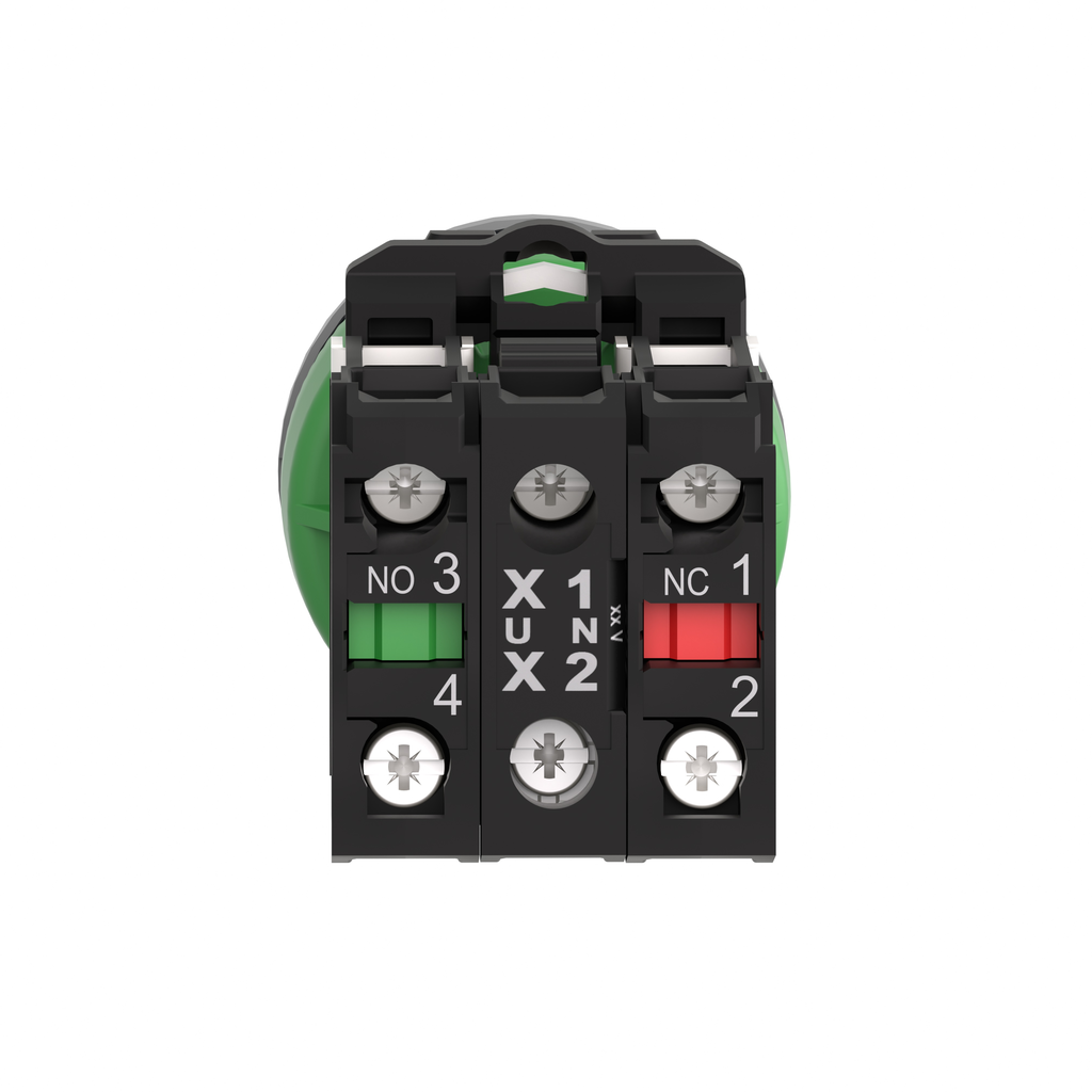 Mayer-DDS-Illuminated push button, Harmony XB5, antimicrobial, plastic, white flush, 22mm, integral LED, 24V AC, 1NO + 1NC, for customization-2