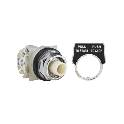 Mayer-DDS-30mm push button, Type K, nonilluminated maintained push pull mushroom, 6A inductive at 120VAC, 1NO/1NC contact, NEMA 4-1