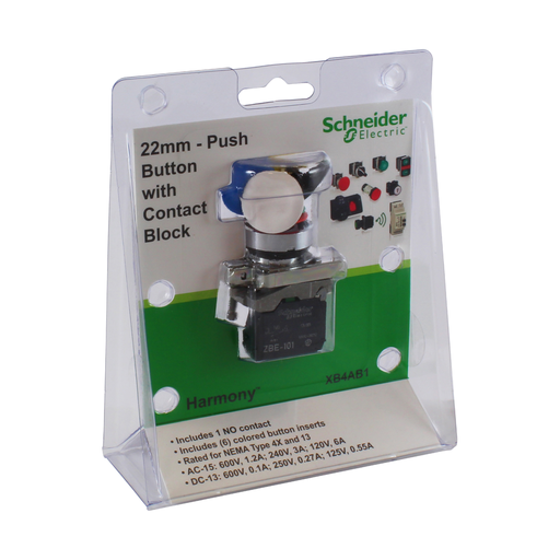 Product image for Square D XB4AB1 22 mm Push Button Kit with ZB4BZ101 Contact Block ZB4BA9 Pushbutton Head