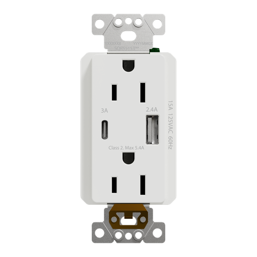 Mayer-DDS-USB charger + socket-outlet, X Series, 15A socket, 5.4A USB A/C, duplex, tamper resistant, white, matte finish-2
