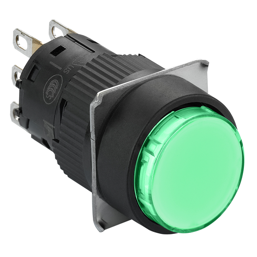 Mayer-DDS-Monolithic push button, Harmony XB6E, round green pushbutton Ø 16, flush spring return, 1OC-1