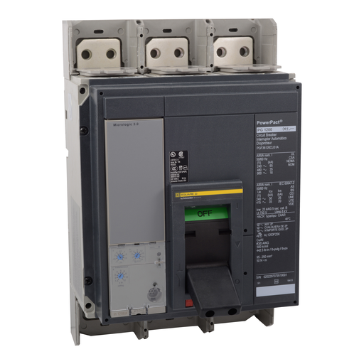 Mayer-DDS-Circuit breaker, PowerPacT P, 600A, 3 pole, 600VAC, 65kA, busbar, Micrologic 5.0, 100%-1